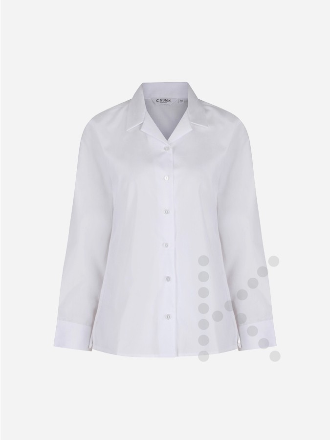 Long Sleeve Open Collar White Blouses (Twin Pack)