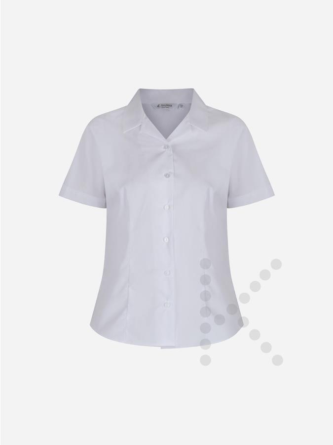 Short Sleeve Open Collar White Blouses (Twin Pack)