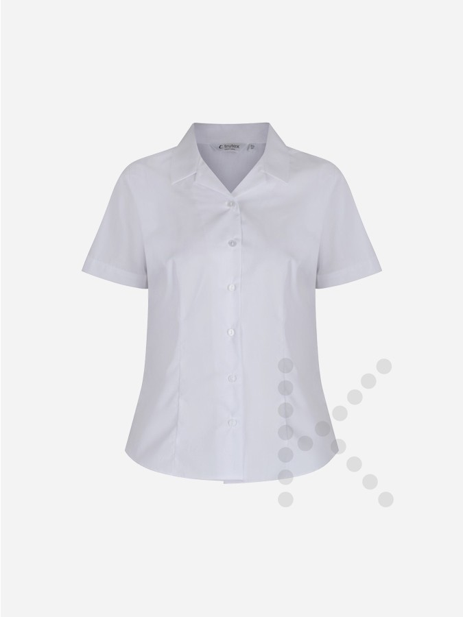 Short Sleeve Open Collar White Blouses (Twin Pack)